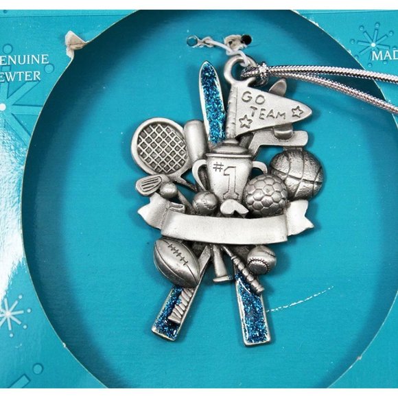 Gloria Duchin Genuine Pewter "Go Team" Sports 2003 Christmas Ornament w/Box - Picture 1 of 6